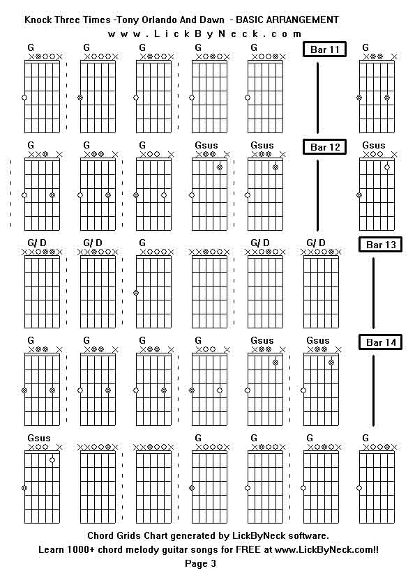 Chord Grids Chart of chord melody fingerstyle guitar song-Knock Three Times -Tony Orlando And Dawn  - BASIC ARRANGEMENT,generated by LickByNeck software.